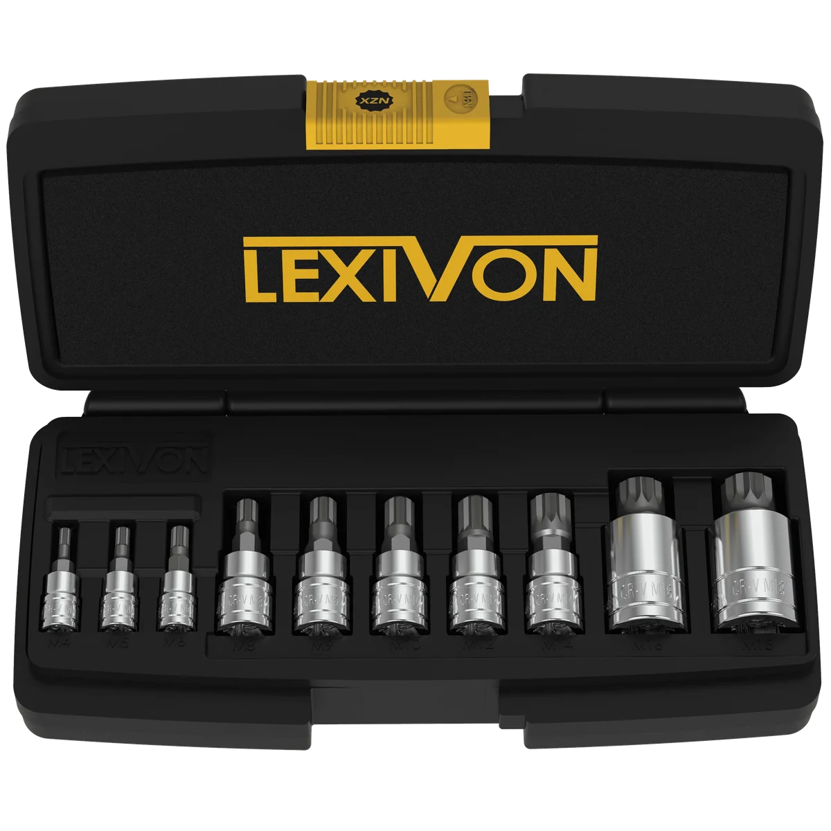 LEXIVON Xzn Triple Square Spline Bit Socket Set, Premium S2 Alloy Steel , 10-Piece European Style M4 - M18 Set , Enhanced Storage Case (Lx-145) 9402