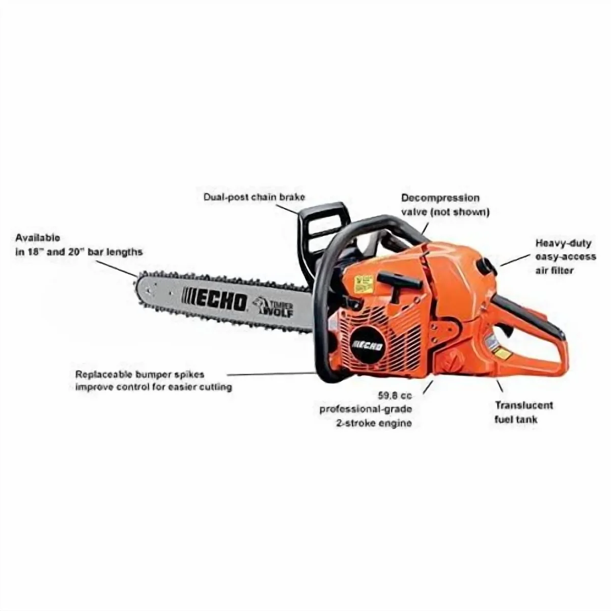 Echo CS-590-20 59.8cc 20in. 2 Stroke Gas Rear Handle Timber Wolf Chainsaw 9078