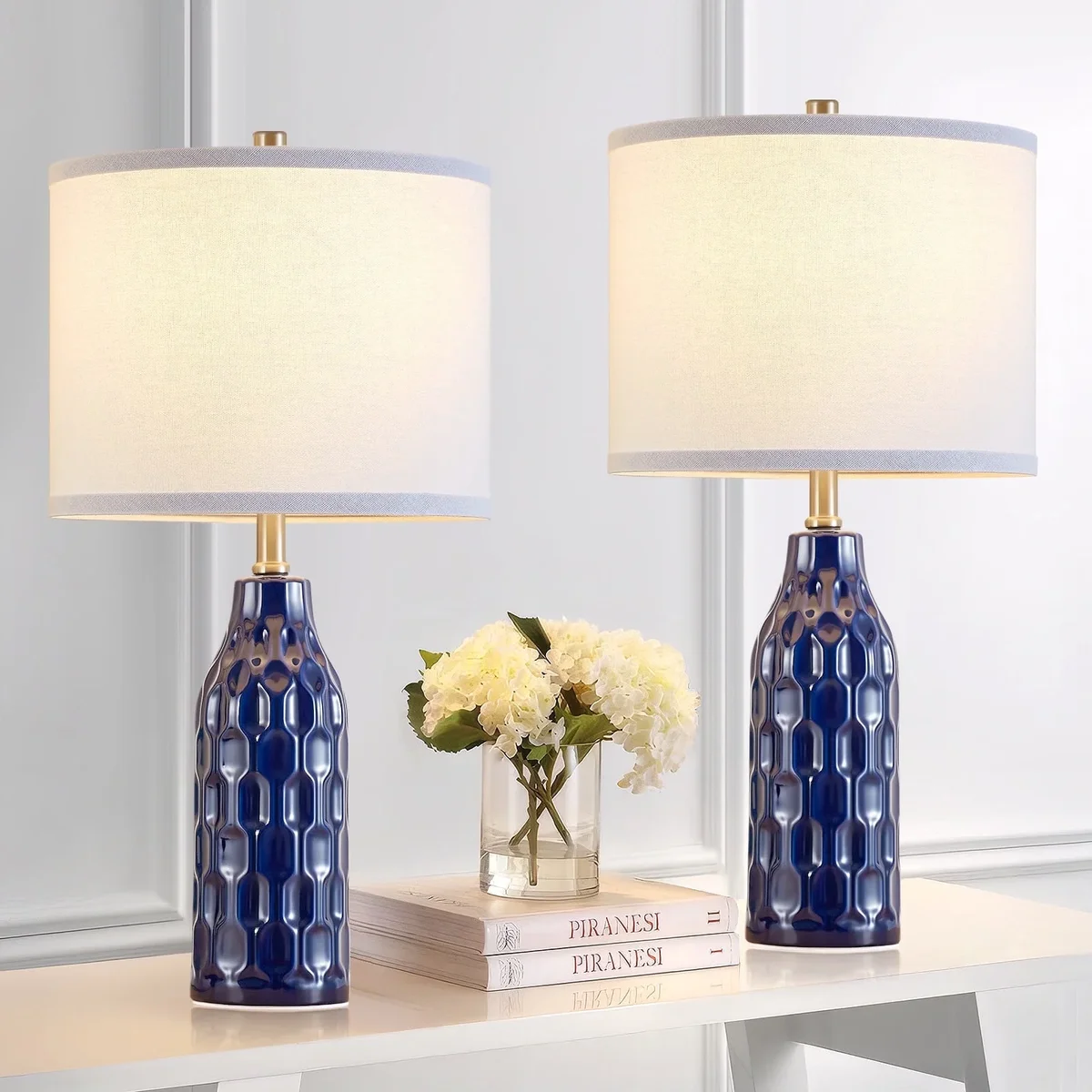 NATYSWAN 24.8" Ceramic Table Lamps Set of 2 for Nightstand - 3 Color Temperature&Bulbs Included, Bedside Lamps for Living Room Bedroom Home Offic 0405