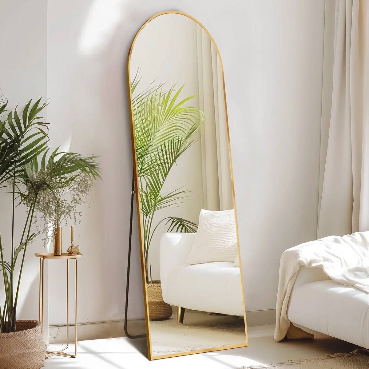 CONCETTA 59"x16" Arched Full Length Mirror, Full Body Standing Mirror Floor Mirrors, Gold 7910
