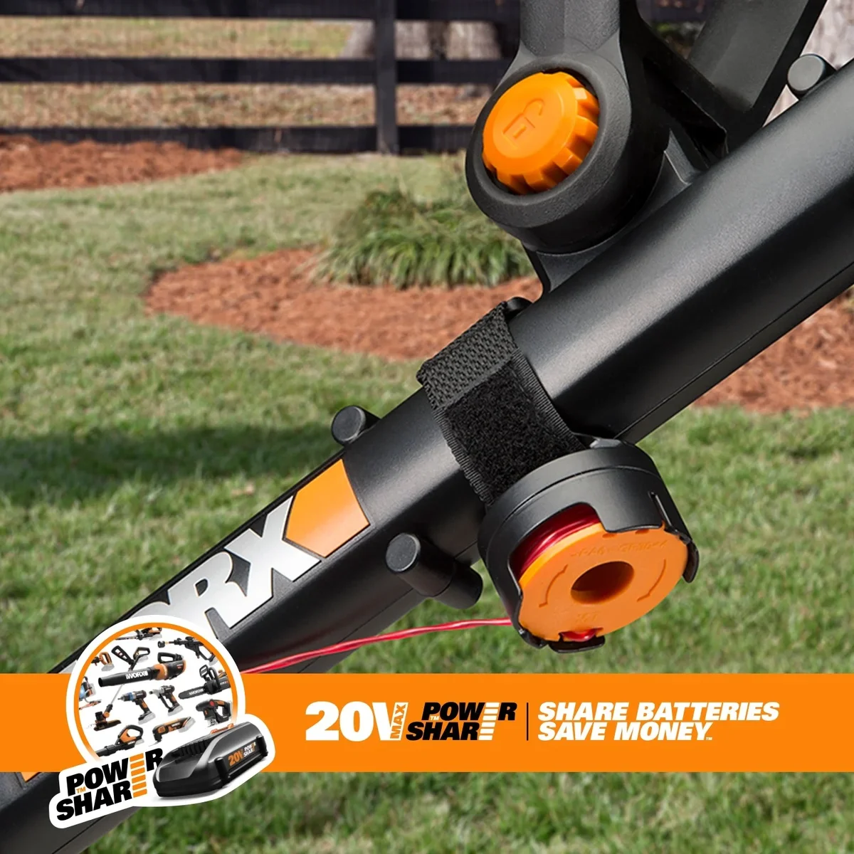 Worx WG170.2 20V PowerShare Cordless 12" Grass and Weed String Trimmer and Edger with Battery and Charger 4520