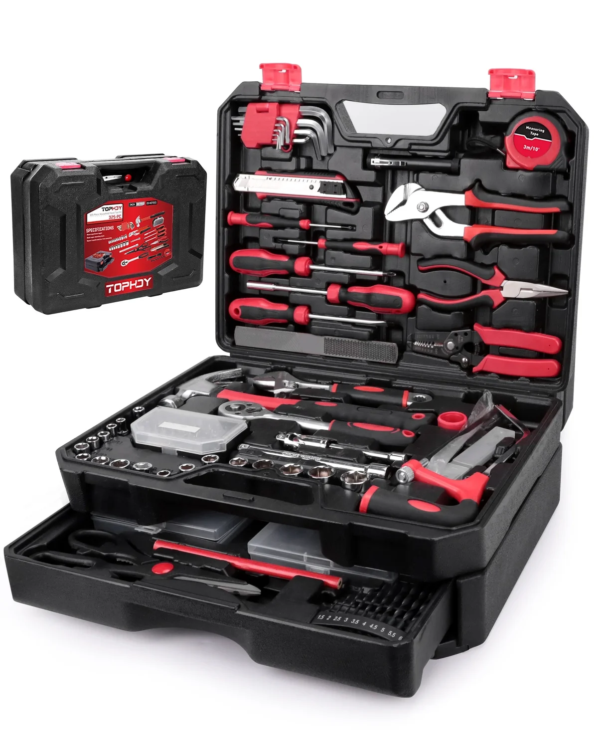 TOPHDY 325 Piece Home Tool Kit, Home Repair Tool Set, Toolbox Storage Case with Drawer, General Home/Auto Repair Tool kit 7852