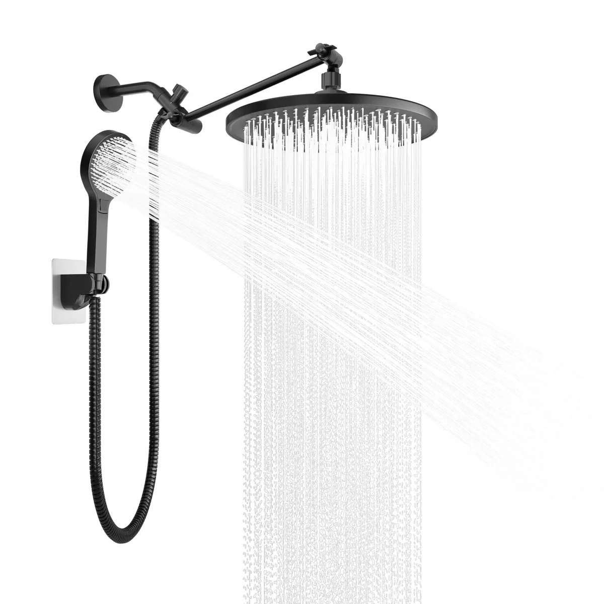 DTIG 12 Inch High-Pressure Rain Shower Head Combo with Adjustable Arm & 3 Modes Handheld Showerhead, Black 6384