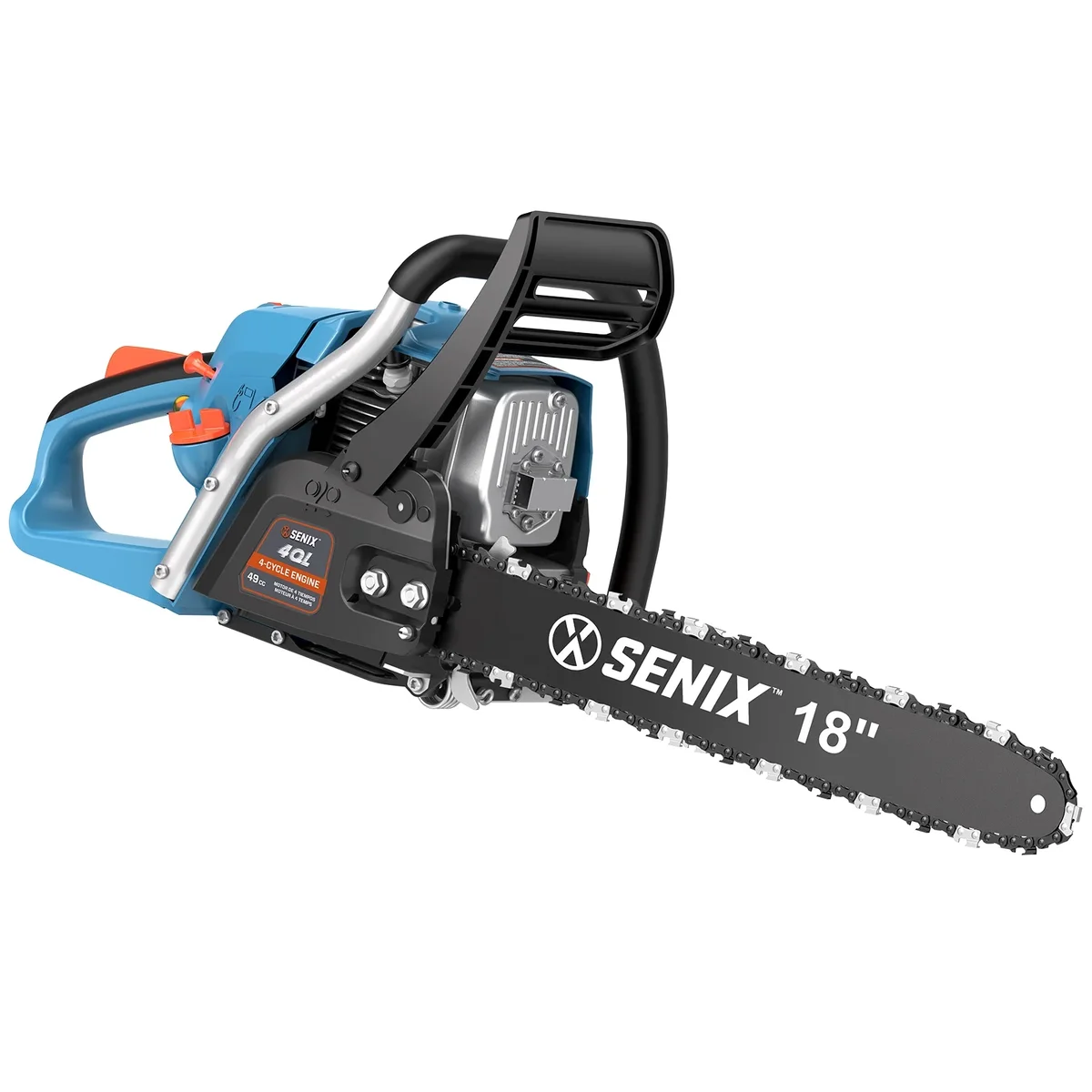 Senix 49cc 4-Cycle Gas Chainsaw, 18-Inch Oregon Bar and Chain, Trimming Branches Engine 7531