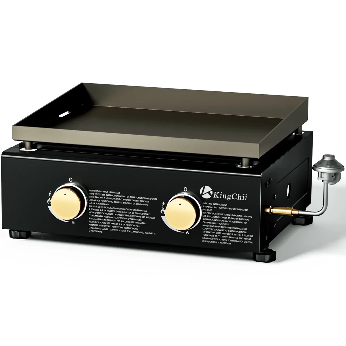 KingChii Portable 2-Burner 18.5" Propane Griddle Table Top Gas Grill Griddle in Black for Camping, Tailgating, BBQ, Backyard & Patio 9067