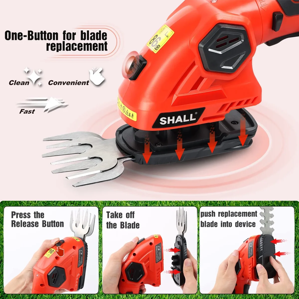 SHALL Hedge Trimmer Cordless & Garden Shears - 7.2V Electric Shrub Trimmer 2 in 1 Garden Clippers Handheld Hedge Trimmers, Hedge Clippers Grass C 9503