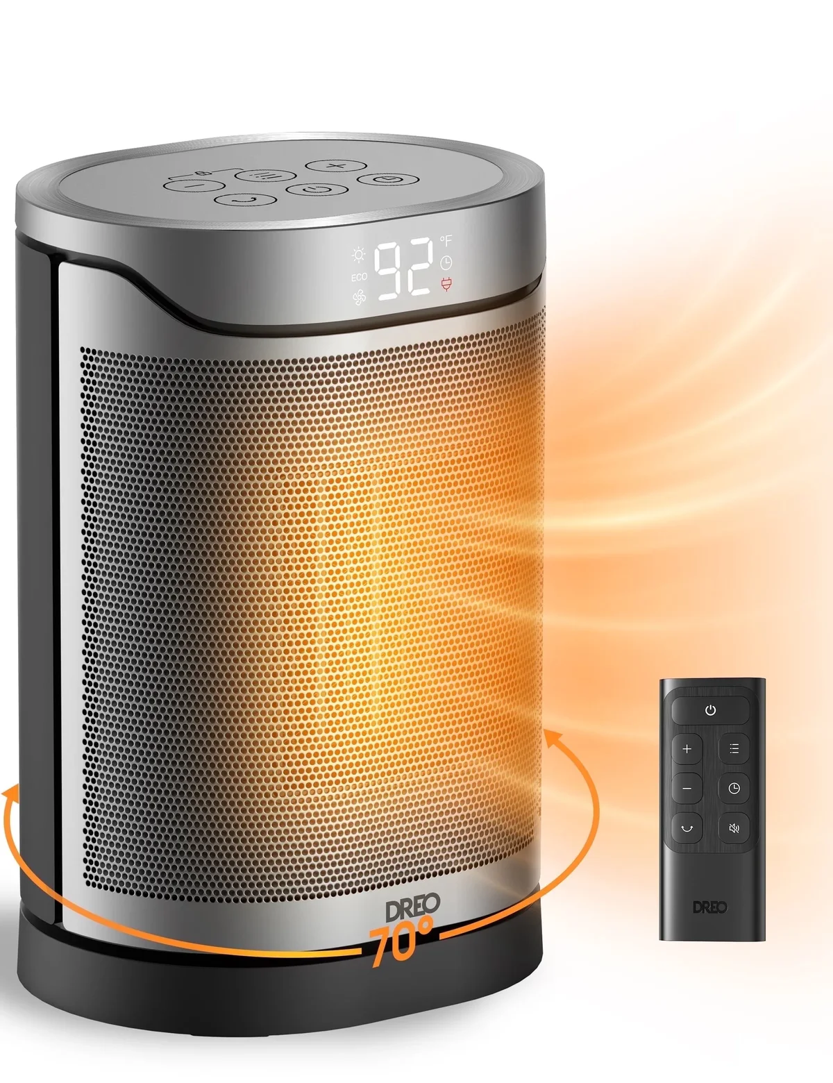 Everdaily Essentials Space Heaters for Home, Portable Heater with Remote, 70℃ Oscillation, 1500W PTC Electric Heater with Thermostat for Inside, 1-12h Timer, Office Ref. 9071