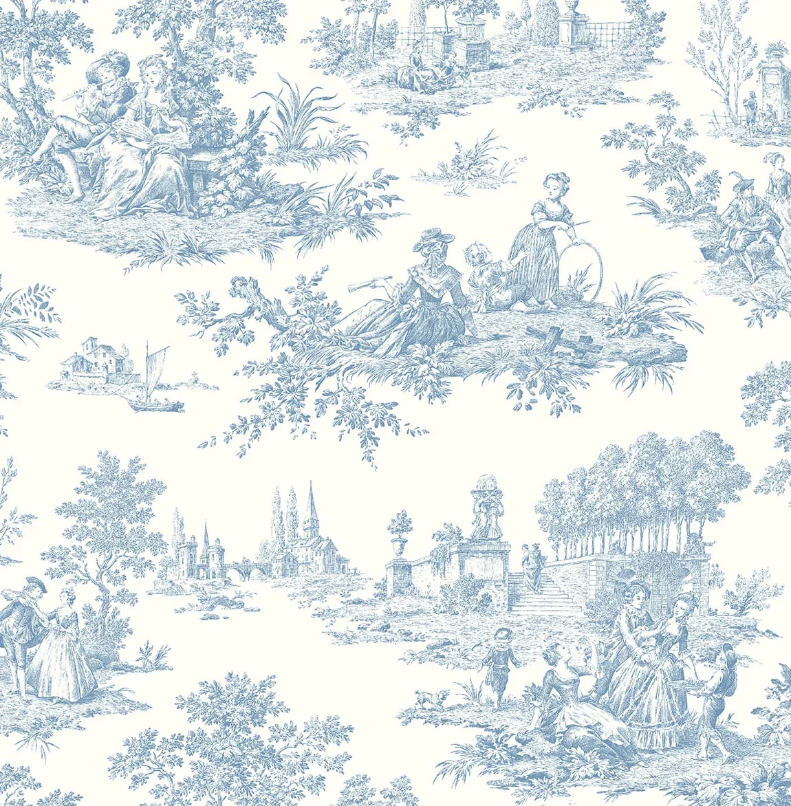 NextWall Blue Bell Chateau Toile Peel and Stick Wallpaper 0893