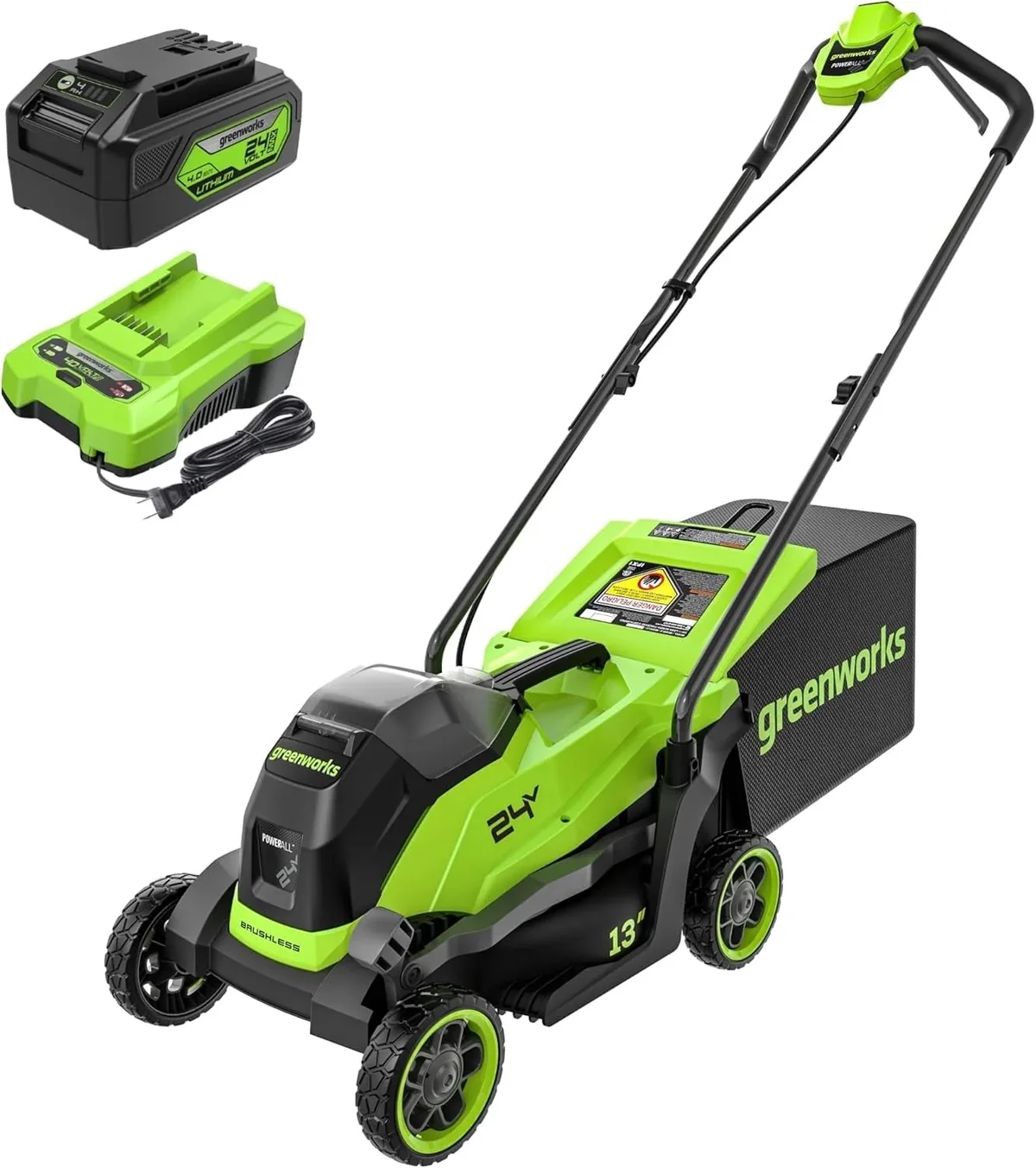 Greenworks 24V 13" Brushless (Push) Cordless Lawn Mower, 4.0Ah Battery and Charger 7547