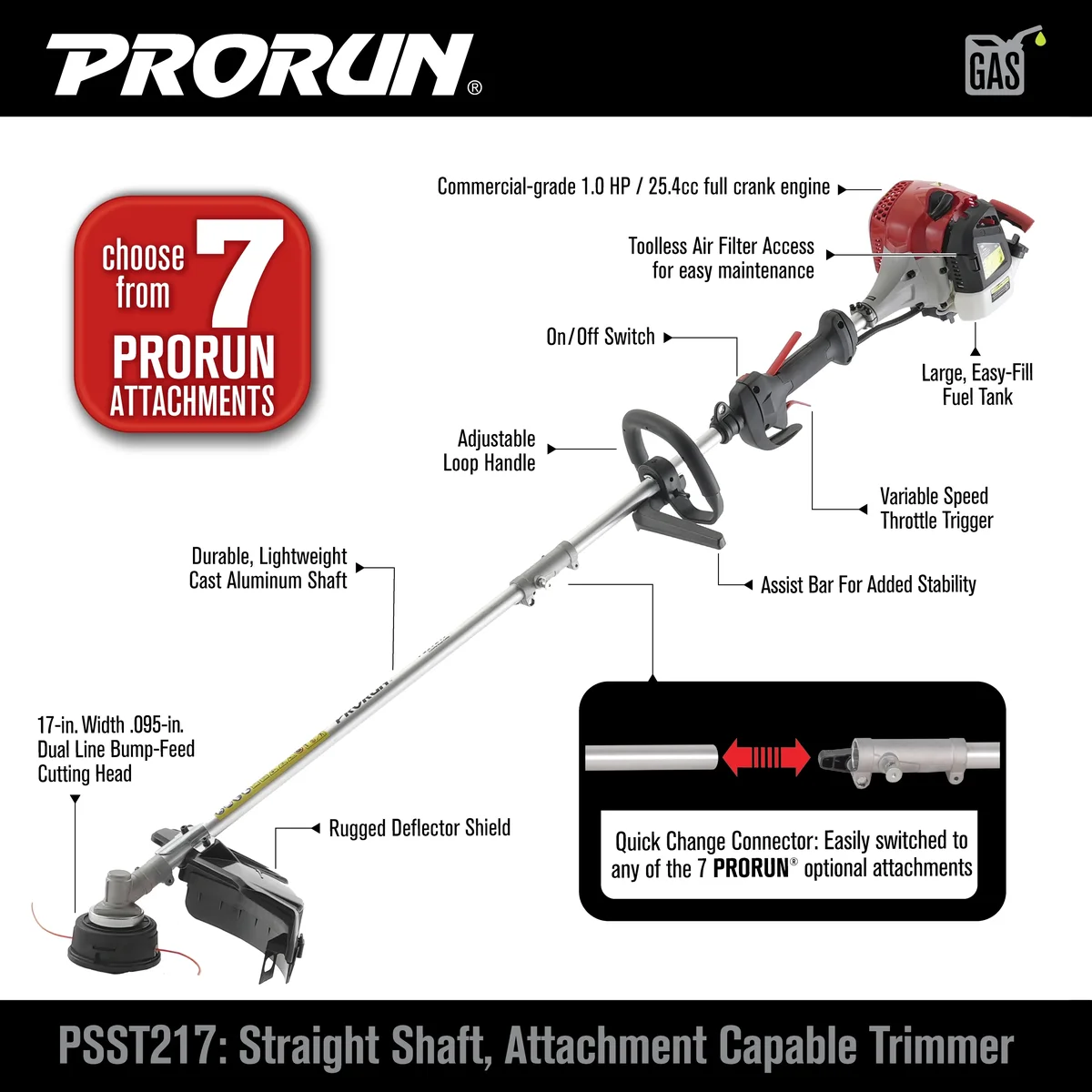 PRORUN 25.4cc 17-in. Gas-Powered 2-Cycle Straight Shaft Trimmer 9868