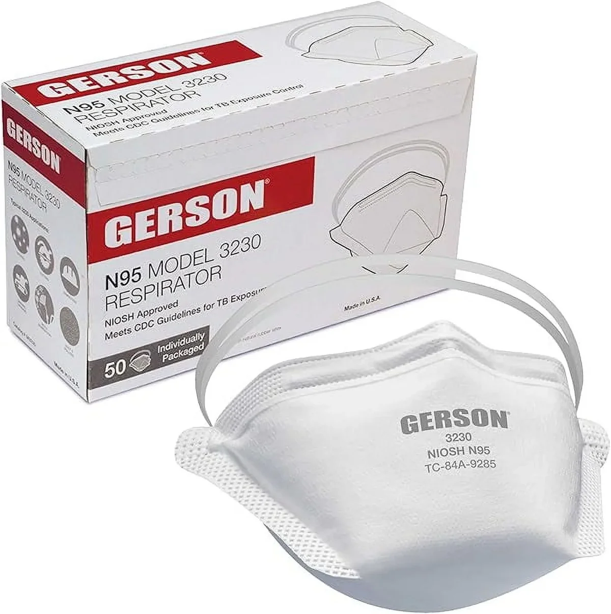 Everdaily Essentials N95 Pouch Respirator (3230), NIOSH-Approved, Made in U.S.A., One-Size, Box of 50 4478