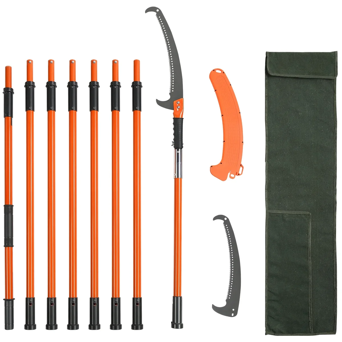 VEVOR Manual Pole Saw Extendable Tree Pruner 7.3-27ft Fiberglass Pole Hook Knife, Manual Branch Trimmer for Shrubs, Palms 1599