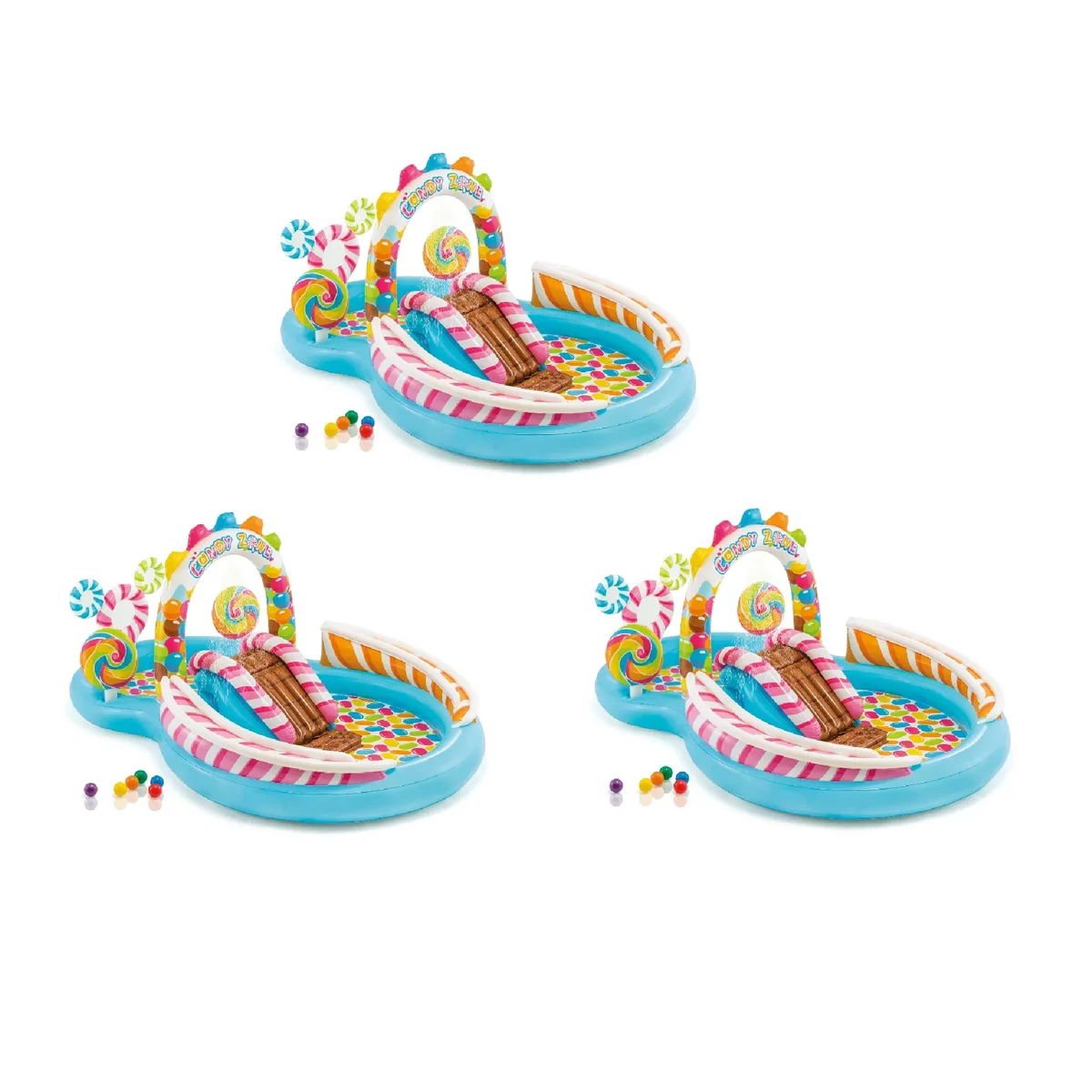 Intex 9' x 6' x 51" Inflatable Candy Zone Kiddie Pool with Waterslide (3 Pack) 9450