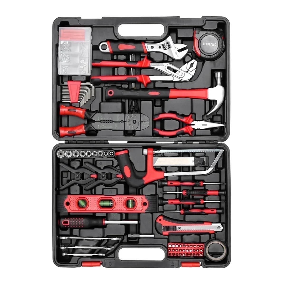 TLGREEN 218-Piece Household Tool Set, Mechanic Tool Kit with Saw, Wrenches,  Hammer, Pliers and Toolbox, for Home, Auto, Perfect for Gift (Red) 7738