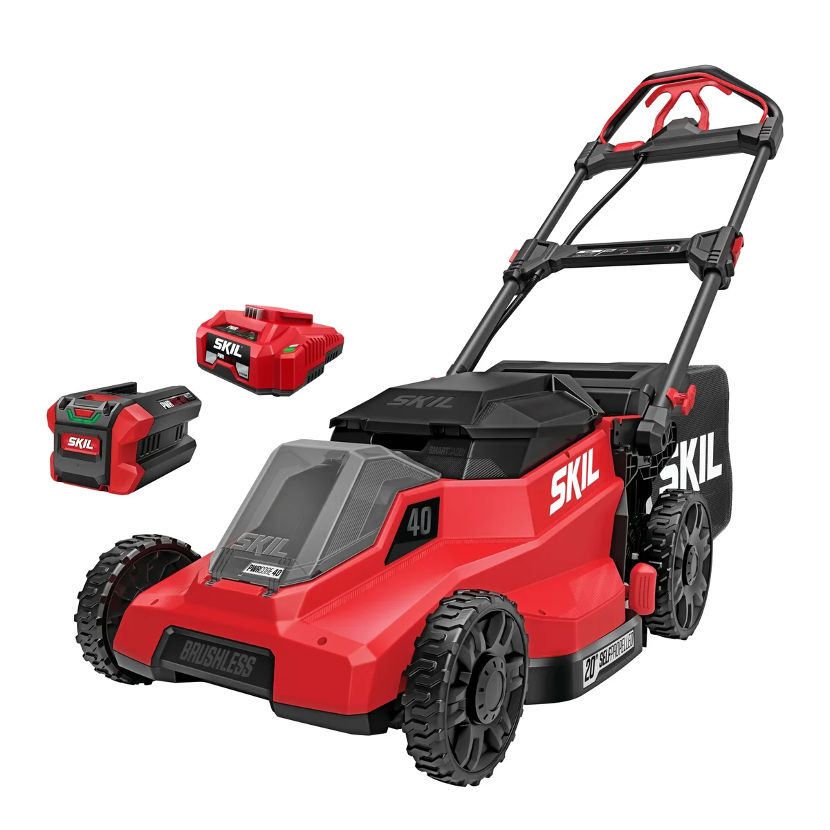 SKIL PWR CORE 40V Brushless 20-Inch Self-Propelled Mower Kit with Smart Caddy, 7.5Ah Battery and 150W Charger, SM2010C-16 3688