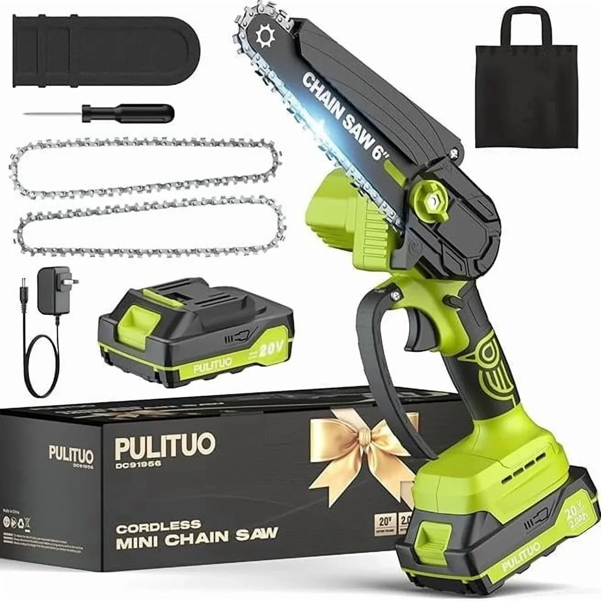 Pulituo Mini Cordless Chainsaw 6-Inch, Electric Handheld Battery-Powered Saw for Branches, Wood Cutting, Pruning, Yard Tools, Gifts for Men, Dad, Husband 0118