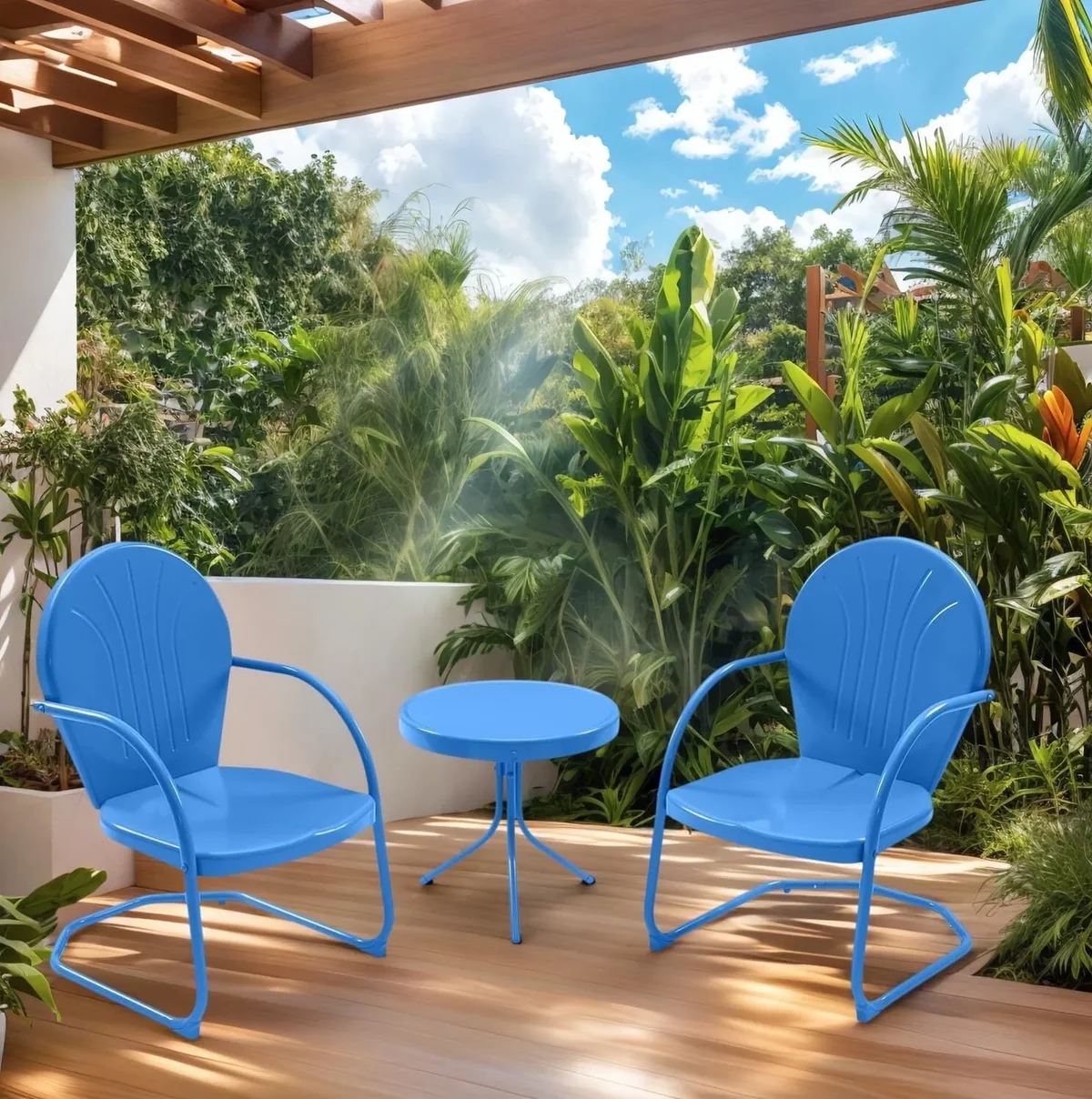 GONICHA 3-Piece Outdoor Bistro Set, Anti-Rust Retro Metal Table and Chairs for Outdoor Indoor, Blue 4345