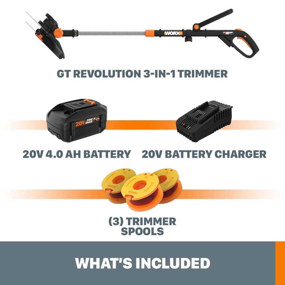 Worx WG170.3 20V PowerShare Cordless 12"  Grass and Weed String Trimmer and Edger with Battery and Charger 5928