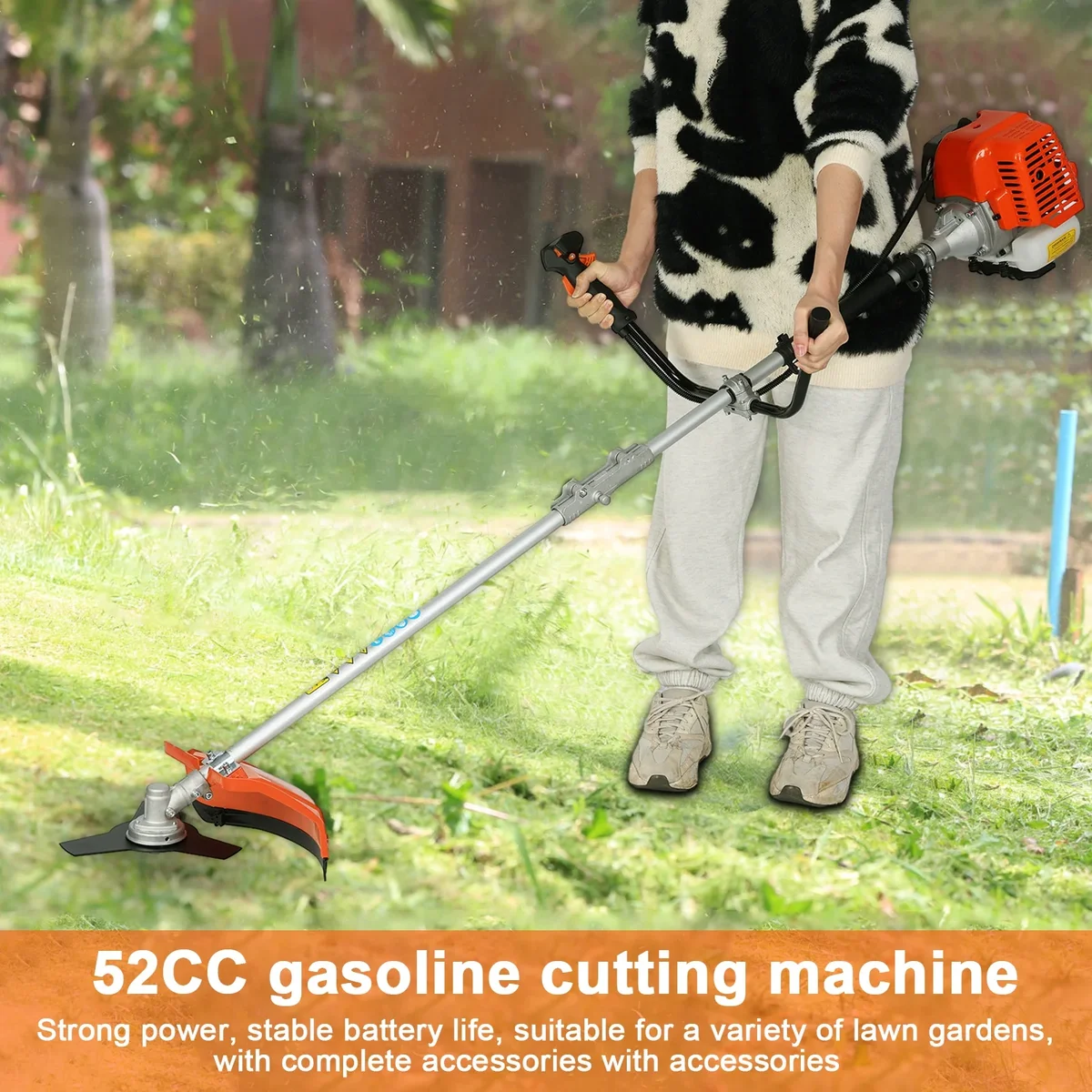 Postuois 52cc 2-Stroke Gas Weed Eater, 2-in-1 Air-Cooled Gas Weed Wacker, 8500RPM Multifunctional String Trimmer/Brush Cutter for Gardening 8529