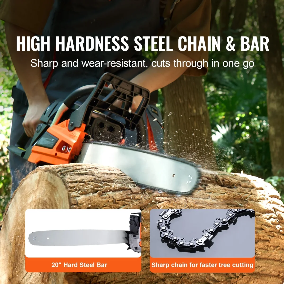 KFFKFF 58cc Gas Chainsaw with 20in Bar,  3.2HP Gas Powered Chainsaw, Powerful 2-Cycle Chainsaw for Wood Cutting, Tree Trimming 5874
