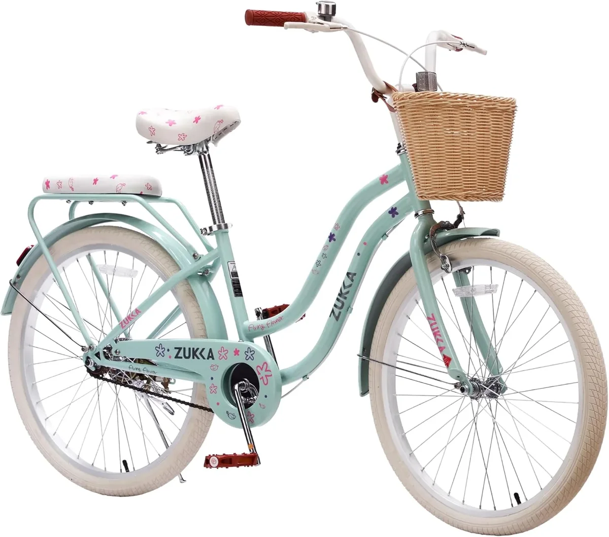 Ambifirner 24" Cruiser Bike - Shimano Single-Speed & Dual V-Brakes - Retro Steel Frame for Women with Brown Leather Saddle (Ocean Teal, 85% Pre-A 2712