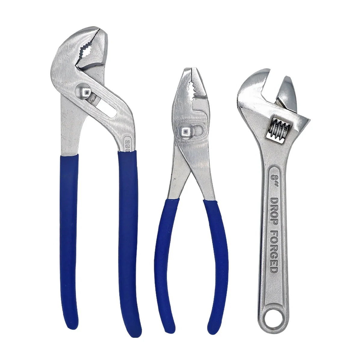 ULTRA STEEL 3-Piece Adjustable Wrench Set, 10 Inch Groove Joint, 8 Inch Slip Joint, 8 Inch Adjustable Wrench, Carbon Steel, Chrome Plated 8510