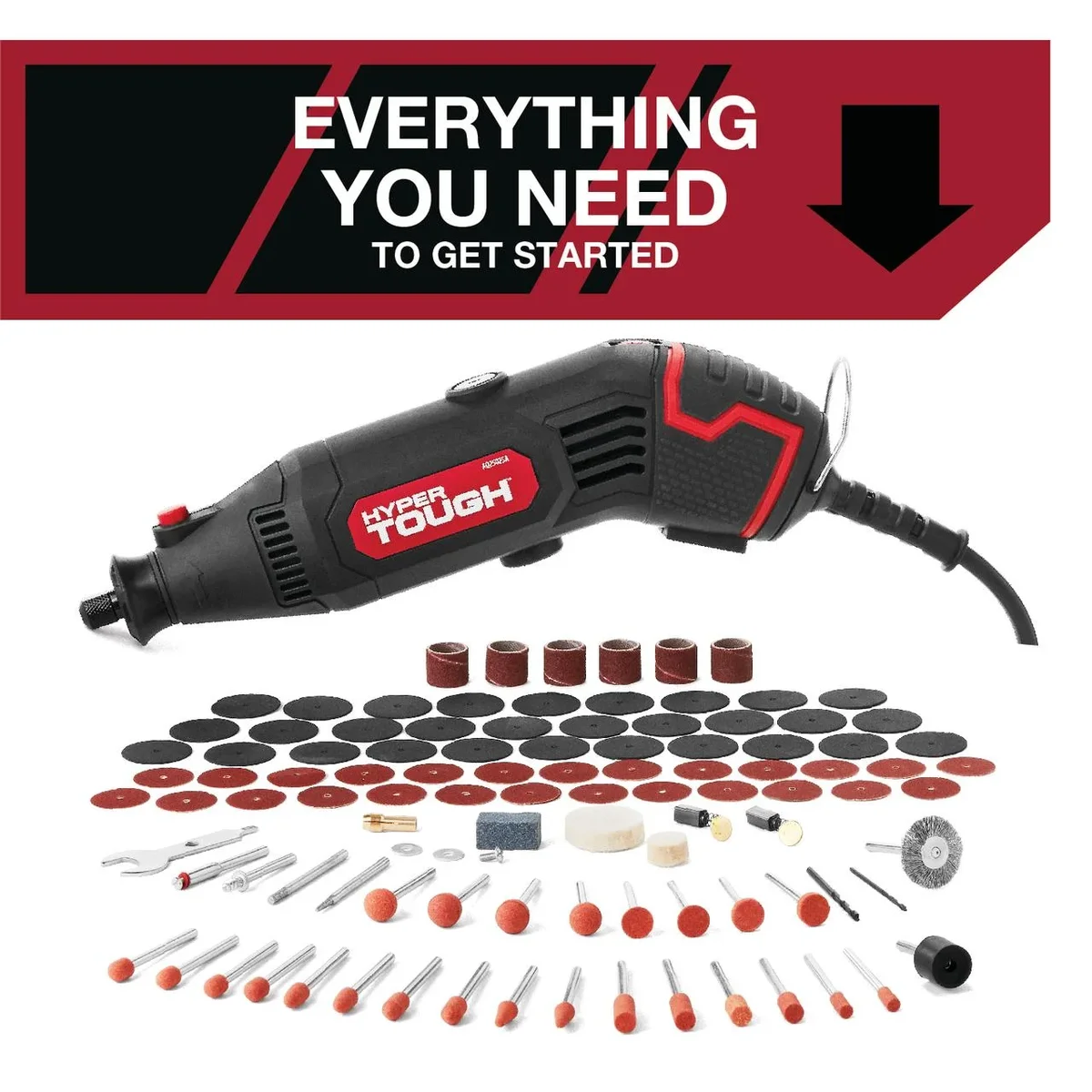 Hyper Tough 1.5 AMP Corded Rotary Tool with 105 Accessories, 120V Variable Speed and Storage Case 0087