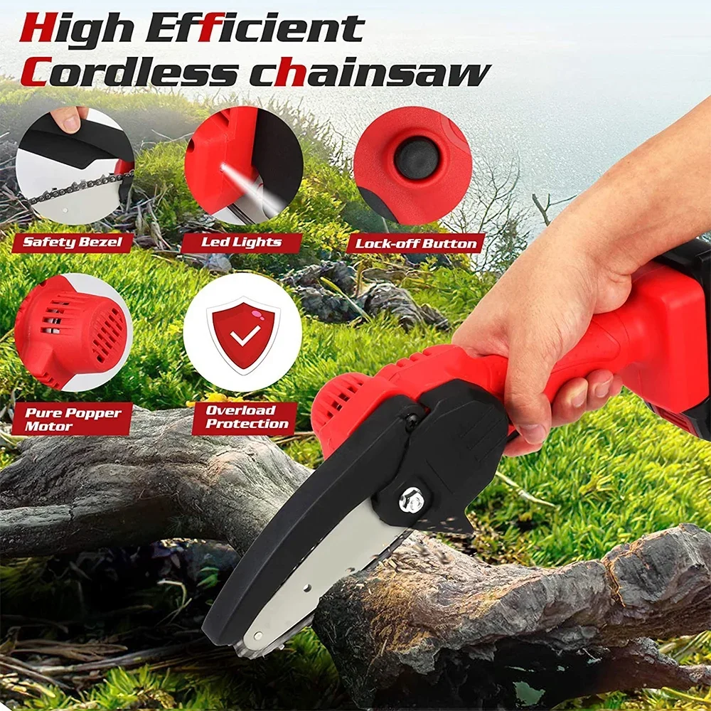 Paddsun 6" Mini Chainsaw Cordless, 24V Handheld Electric Chain Saw with 2 Battery for Tree Trimming 6386
