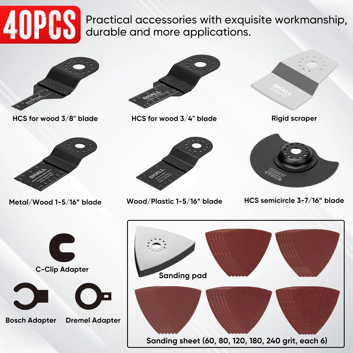 SHALL Oscillating Tool, Oscillating Multitool Kit, 3° Oscillation Angle, Easy Change & Kickback Protection, 6 Variable Speeds, Auxiliary Handle, 2537