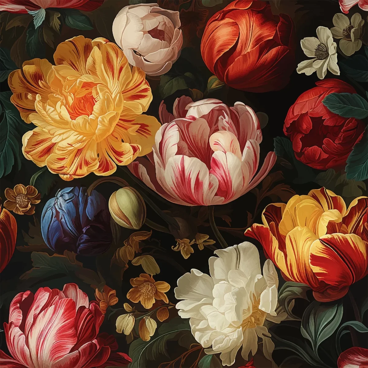 Everdaily Essentials Antique Tulips Floral Wallpaper Vintage Dark Floral Peel and Stick Wallpaper for Bedroom Bathroom 17.7''x118'' Self Adhesive Floral Mural 3278