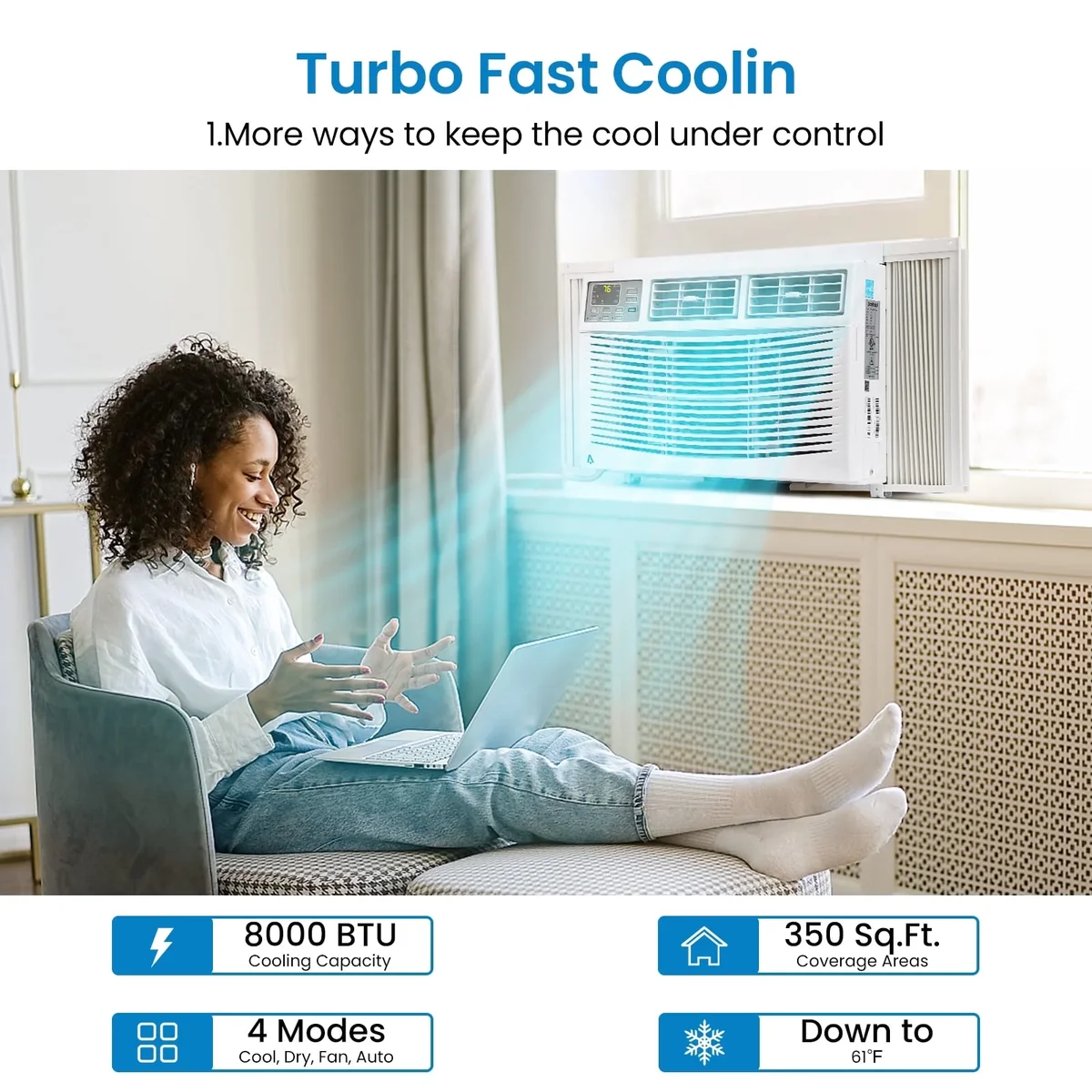 Everdaily Essentials 8000 BTU Window Air Conditioner – Cools Rooms up to 350 Sq. Ft – 3 Fan Speeds – Cooling & Dehumidifier – Quiet Operation – Auto-Restart 7665