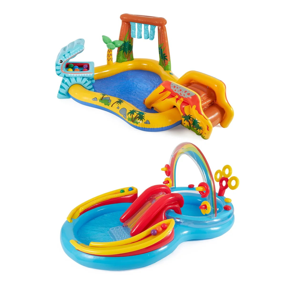 Intex 8ft x 6.25ft x 43in Dinosaur Play Pool & Inflatable Rainbow Play Pool 4111