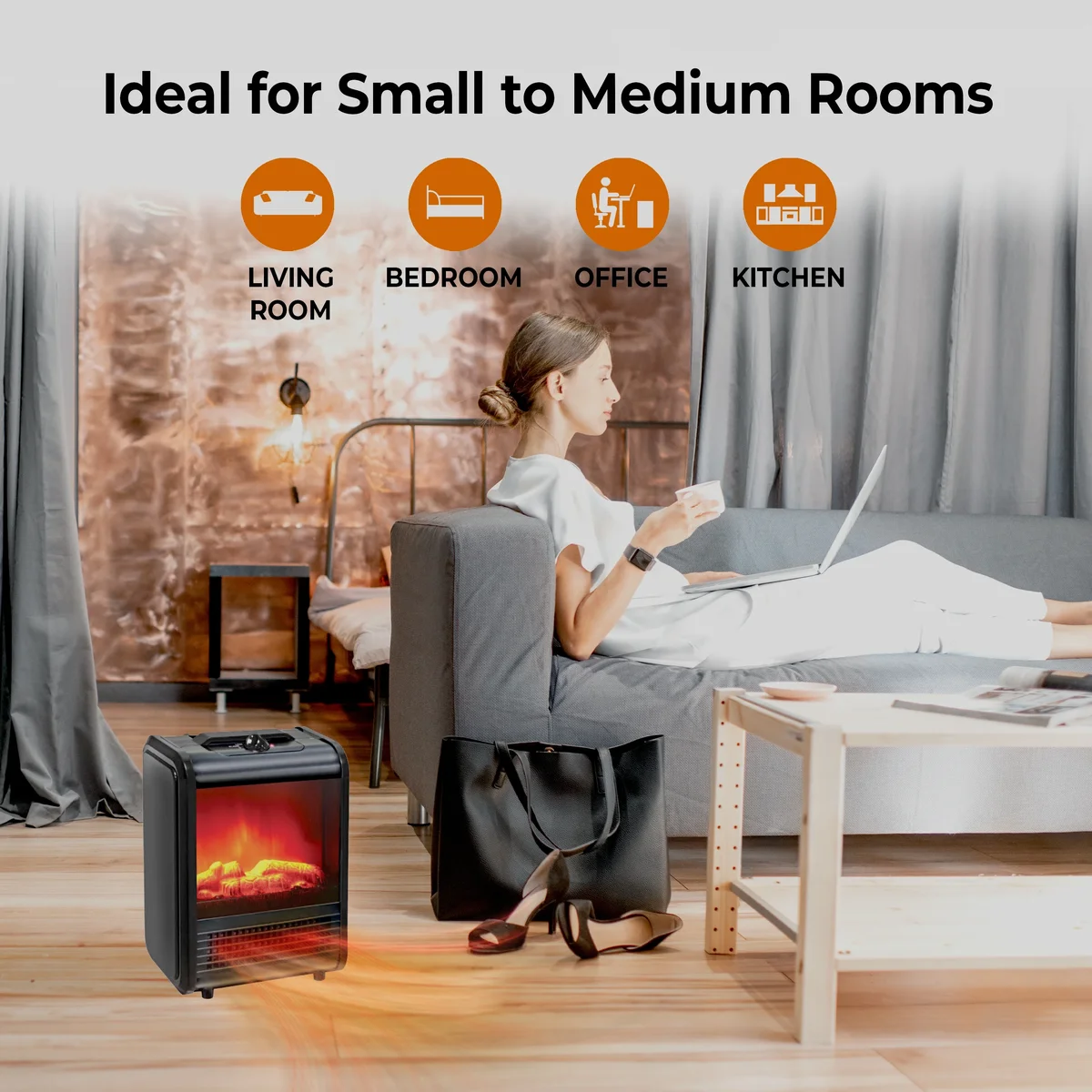 Everdaily Essentials Fireplace Space Heater with Realistic 3D Flame, Black Ref. 3005