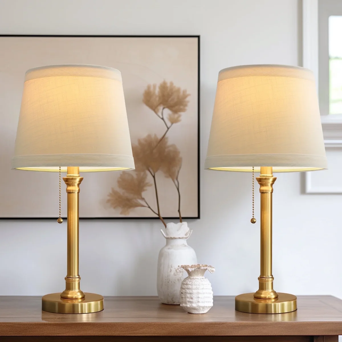 Oneach 19.75" Gold Modern Table Lamp Set of 2 for Living Room Bedroom Nightstands Bedside Lamps, Metal, Decor 2881