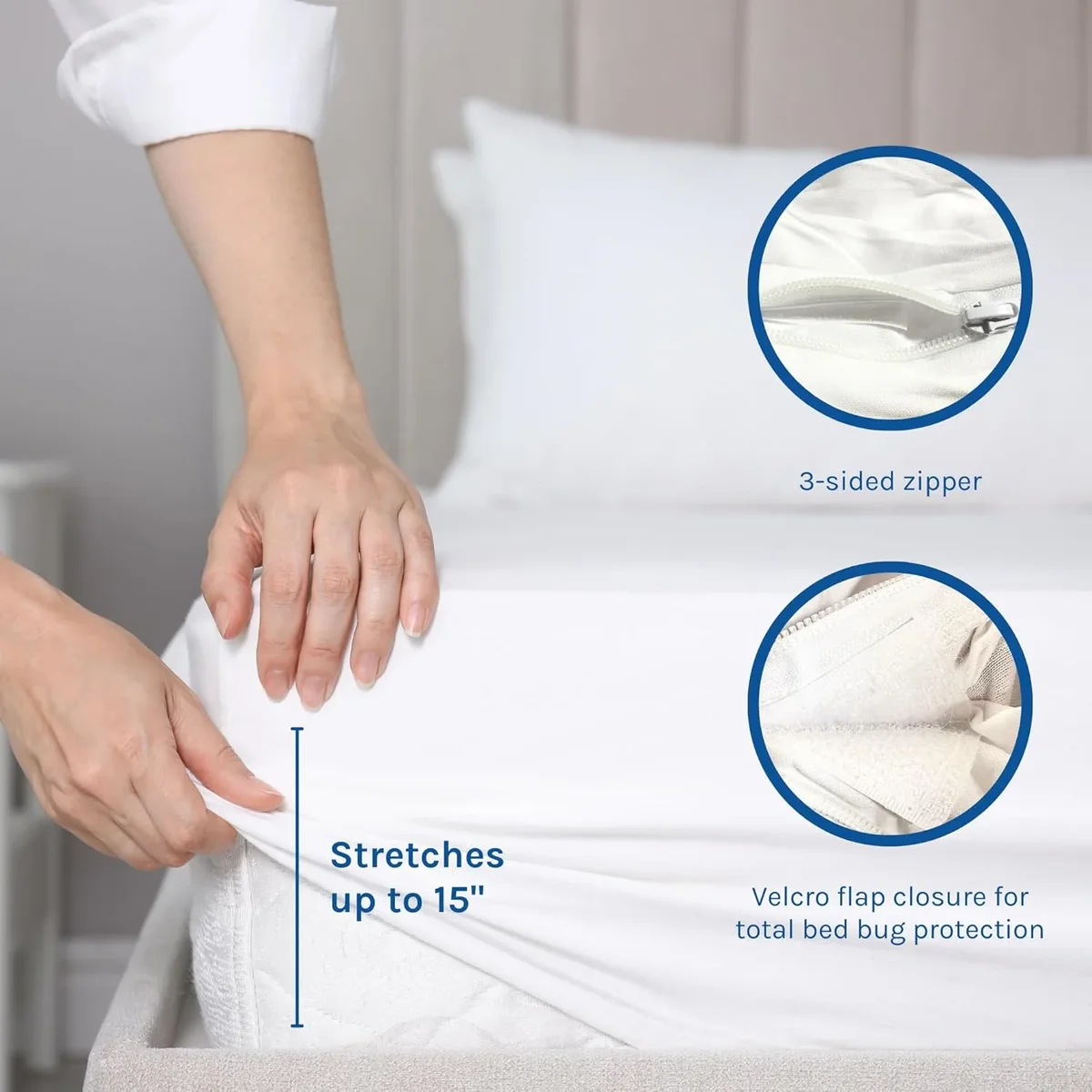Hygea Natural Luxurious Bed Bug Mattress Protector Cover Zipper Bedding, Waterproof, Queen 5607