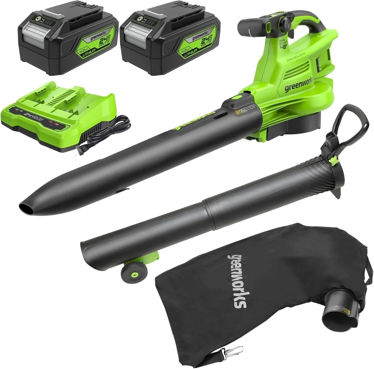 Everdaily Essentials 48V (24V x 2) 520 CFM Brushless Leaf Blower Vacuum w (2) 4.0Ah Battery & Dual Port Charger 5481
