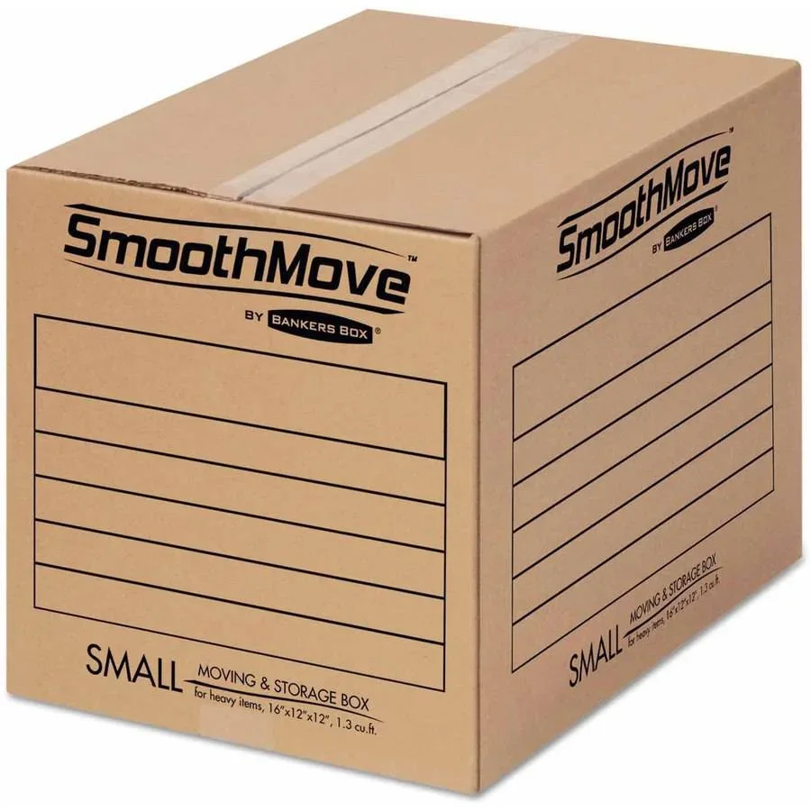 Fellowes Bankers Box SmoothMove Basic Moving Boxes, Small, Kraft, Black, 25 / Carton (Quantity) 5714