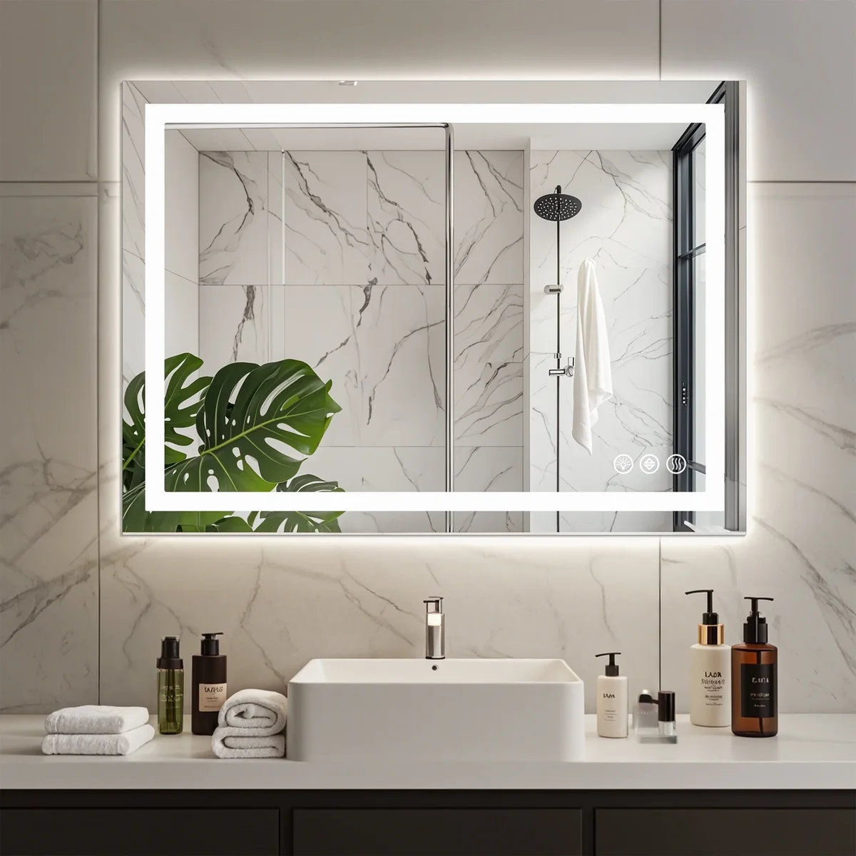 EDX 24"X32" Anti-fog LED Bathroom Mirror with Dual Light Source and Three Lighting Modes, White 2049
