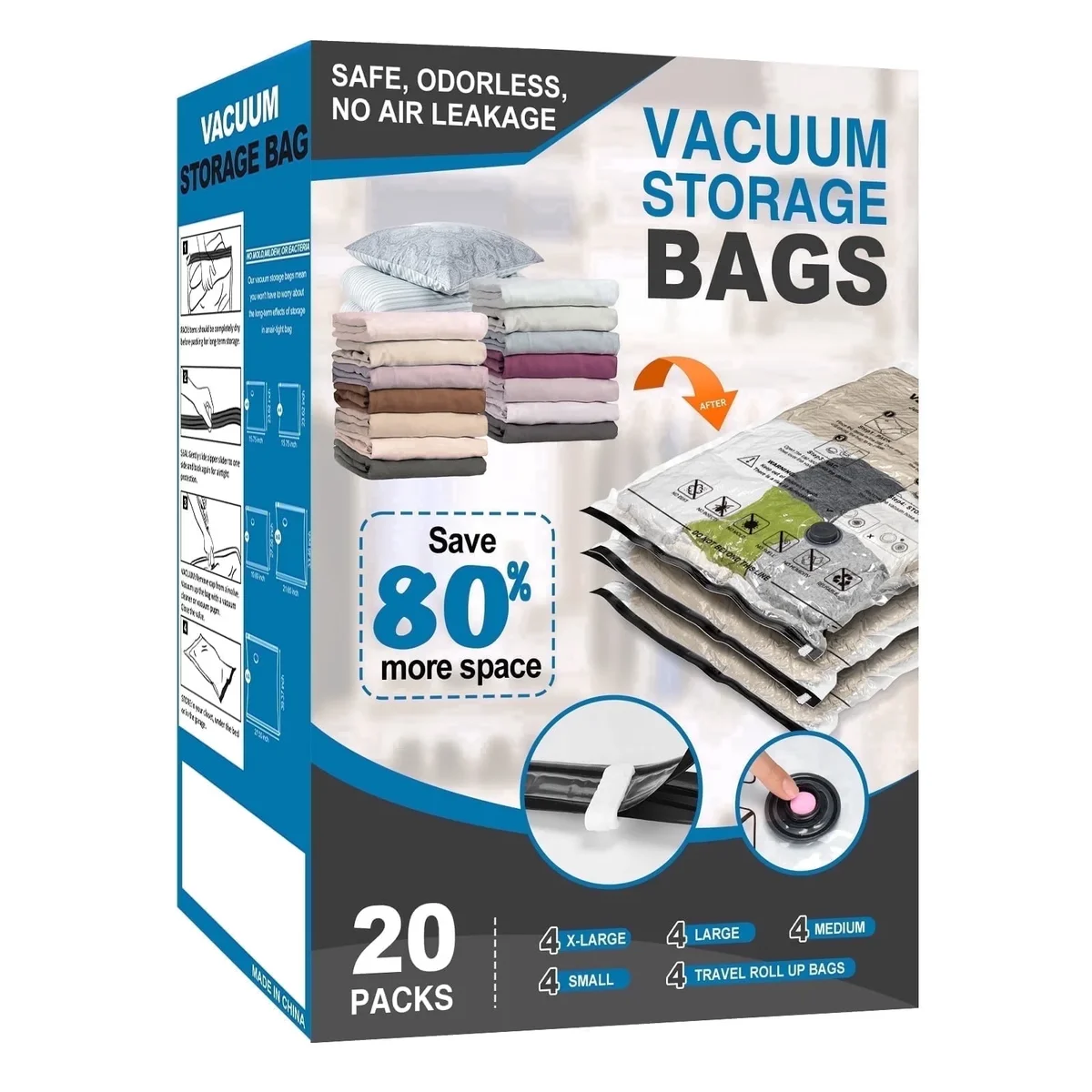 Cubepoint 20 Pack Vacuum Storage Bags Space Saver Bags (4 Jumbo/4 Large/4 Medium/4 Small/4 Roll) Compression for Comforters and Blankets Sealer Clothes Sto 4041
