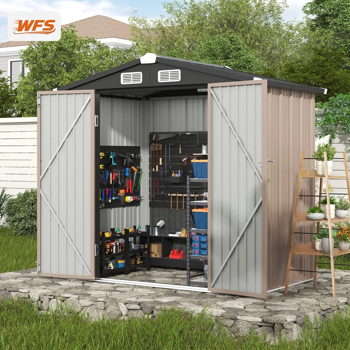 Clouddwell 6 ft. x 4 ft. Outdoor Storage Shed, Metal Garden Shed with Lockable Doors & Sloped Roof for Backyard, Patio, Poolside 3253