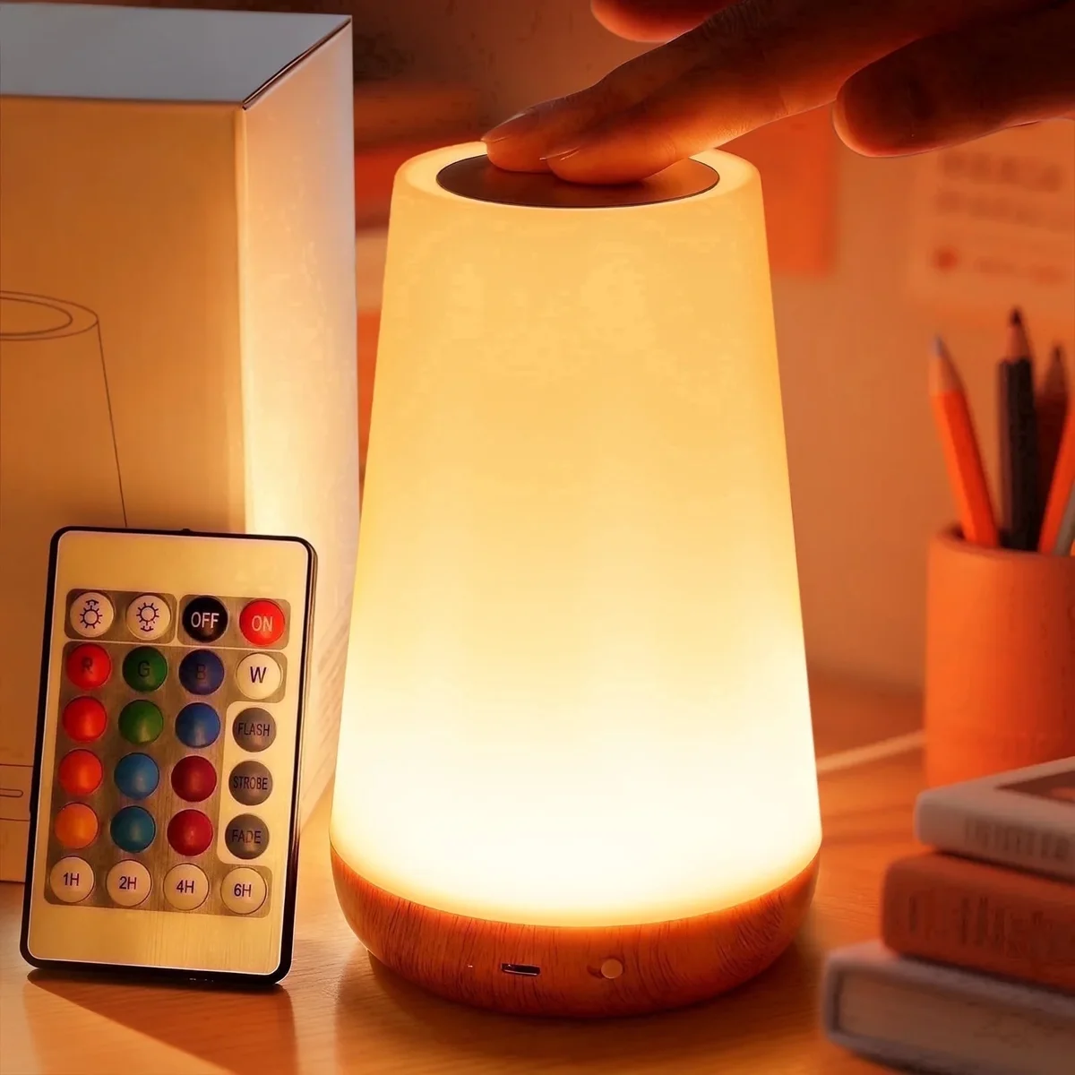 Noahstrong Night Light, Dimmable Touch Lamp for Bedroom, Portable Table Bedside Desk Lamps, 5 Brightness and 13 RGB Colors, Suitable for Bedroom/ 3410
