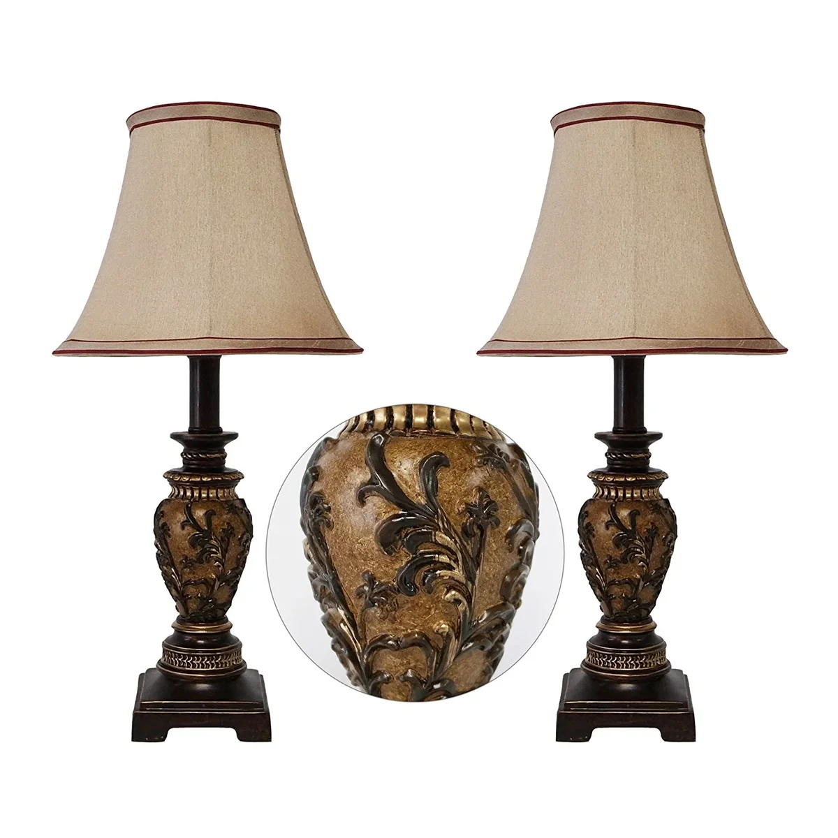 Mestar Decor Set of 2 - 19"H Carved Traditional Accent Table Lamp Bedside Lamps Set (Dark Goldenrod) 8463
