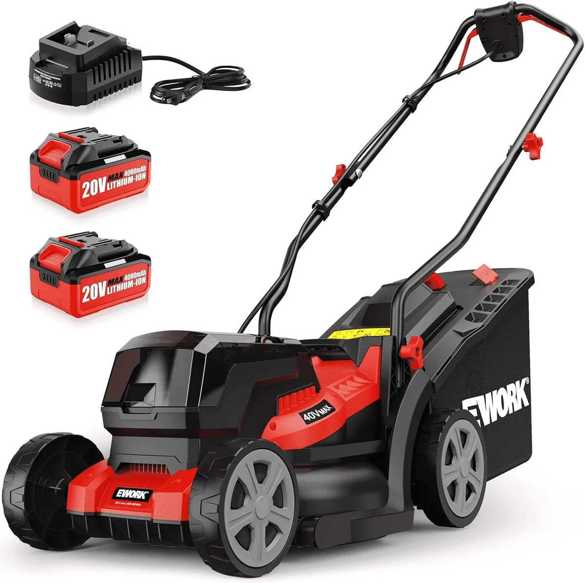 EWORK 40V Electric Lawn Mower Cordless, 14" Electric Push Mower with Grass Catchers, 2 x 4.0 Ah Batteries & Charger, 6-Height Adjustment, 21 lbs  6426