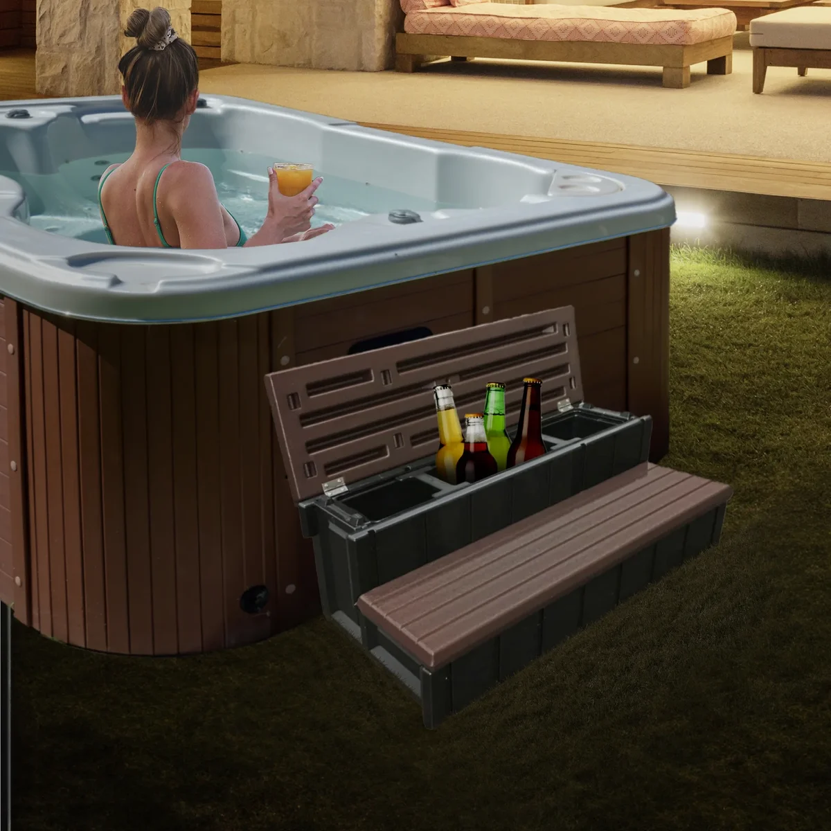 Everdaily Essentials Leisure Accents Outdoor Spa Hot Tub Storage Steps, Espresso Ref. 4319