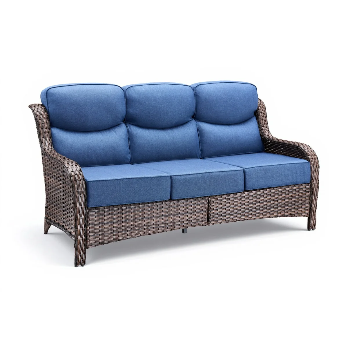 Unnifurnzi Outdoor Sofas All Weather Wicker Outdoor Couch with 6 Inch Thick Cushions Outdoor Furniture Couch for Porch Poolside Balcony-Brown/Blu 7831