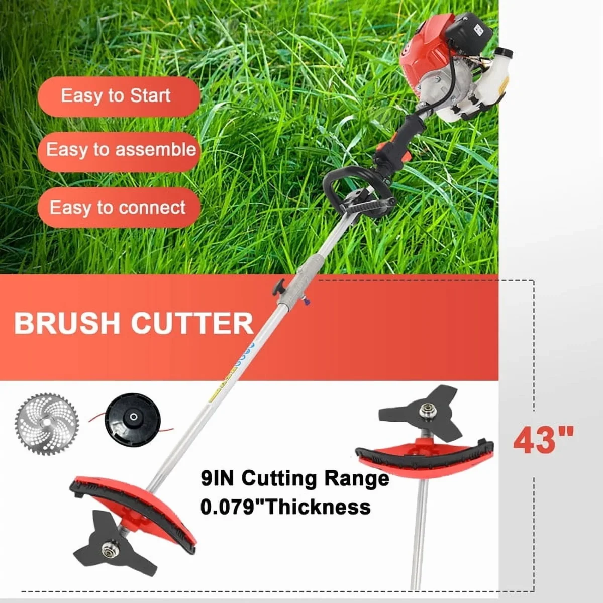WETS Gas Weed Eater, 52cc 2-Stroke Weed Eater Gas Powe, 5 in 1 Multi-Functional Gas Weed Wacker with Full Functioning Guard Accessories Petrol Hedge T 6400