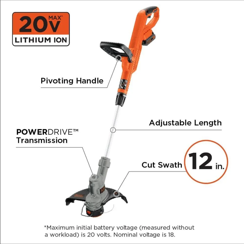 BLACK+DECKER 20-Volt MAX* POWERCONNECT Cordless 2-in-1 String Trimmer and Edger with Battery and Charger, LST300 7641