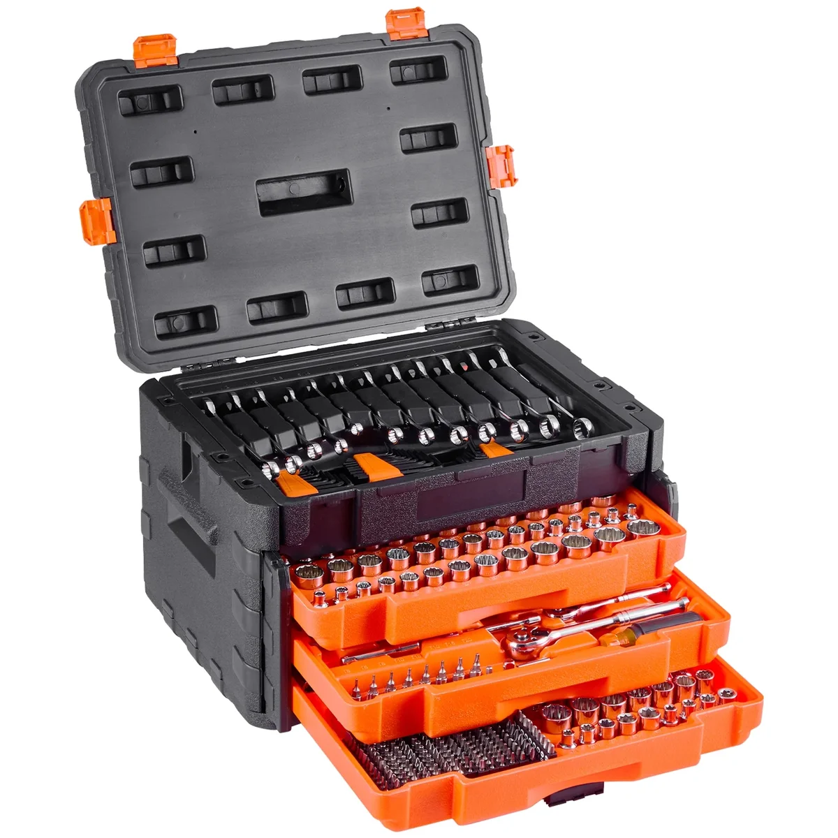 VEVOR Mechanics Tool Set and Socket Set,450 Pcs, 1/4, 3/8 and 1/2 inch Drive Deep and Standard Sockets, SAE Metric Mechanic Tool Kit with Bits, W 1126