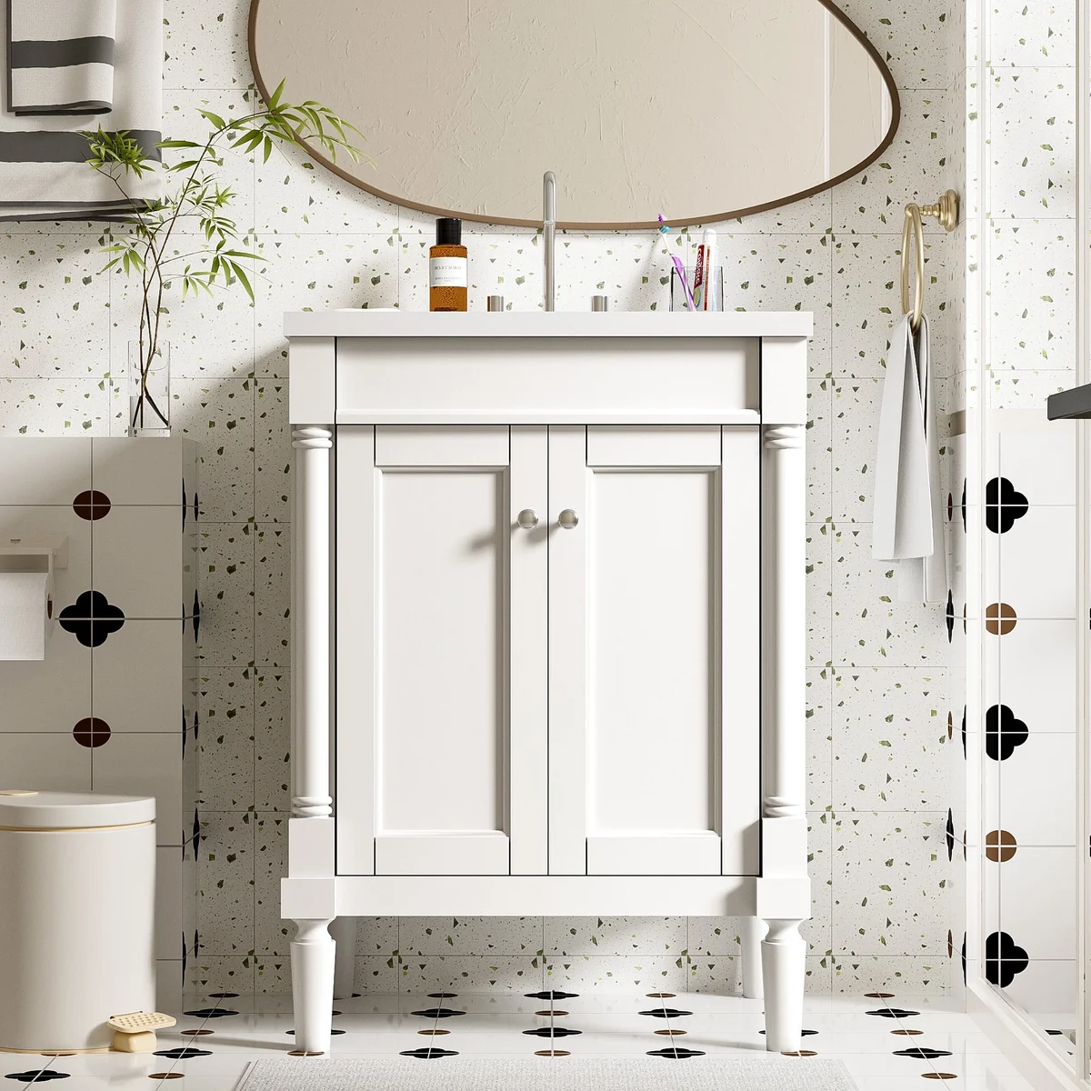 Harper & Bright Designs 24" Small Bathroom Vanity with Sink, Bathroom Storage Cabinet with 2-Tier Shelves, White 5016