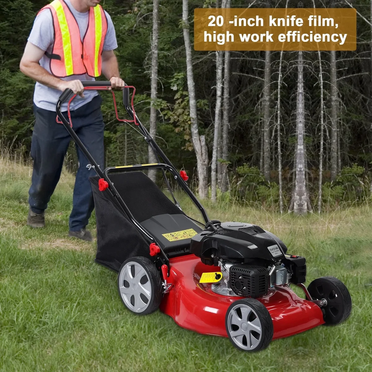 Happydeer Self Propelled Lawn Mower, 141cc Gas Engine Grass Trimmer, Push Weed Eater with 50L Grass Tank, Hedge Trimmer with Big Wheels 4905